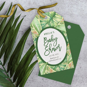 Grüne Wasserfarben-Blätter Tropische Babyparty Geschenkanhänger