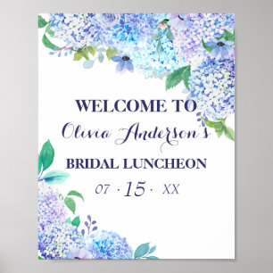 Grüne Wasserfarben Blue Hydrangea Bridal Luncheon Poster