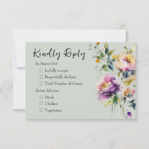 Grüne Wasserfarben-Blumenhochzeit RSVP Karte