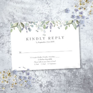 Grüne Wasserfarben Floral Sage Lilac Hochzeit RSVP Karte