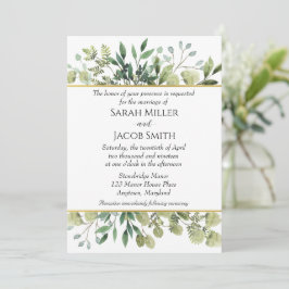 Grüne Wasserfarben und Botanische Hochzeit Gold Einladung