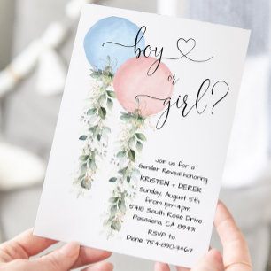 Grüne Watercolor Balloons Gender Reveal Einladung