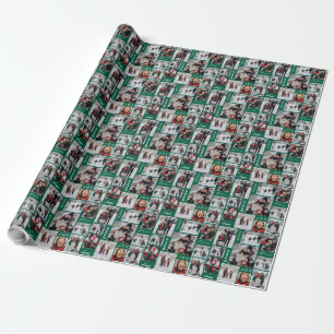 Grüne Weihnachts-Fotocollage-Geschenkpapier Geschenkpapier