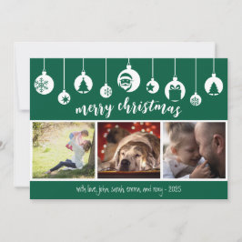 Grüne Weihnachts-Hänge-Ornament-Foto Feiertagskarte