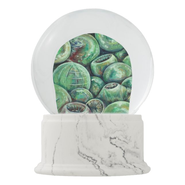 Grüne Weihnachtsbälle Schneekugel (Vorderseite)