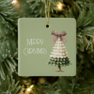 Grüne Weihnachtsbaum-Creme Roter Bogen Santa-Brief Keramikornament
