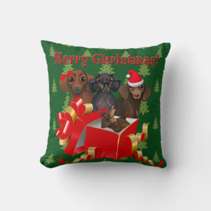 Grüne Weihnachtsbaum-Dackel Kissen