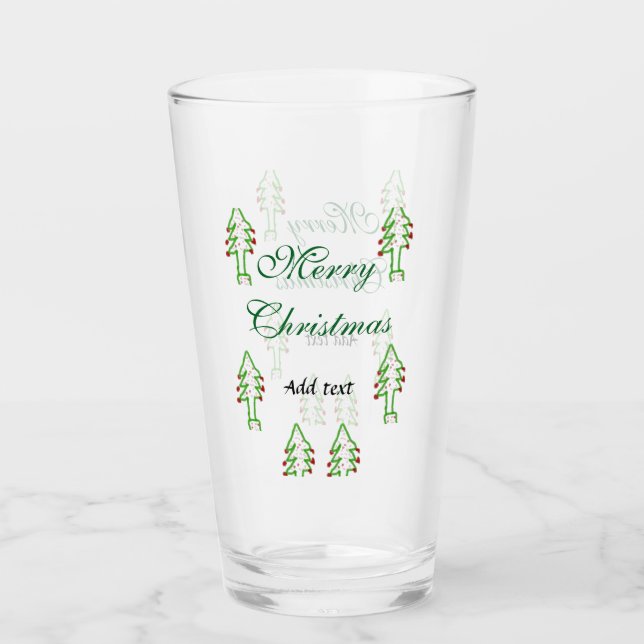 Grüne Weihnachtsbaum Rote Kirsche frohe Weihnachts Glas (Vorderseite)