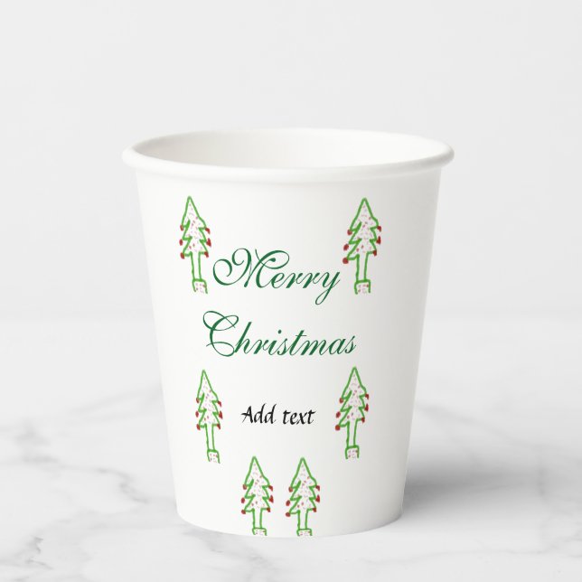 Grüne Weihnachtsbaum Rote Kirsche frohe Weihnachts Pappbecher (Vorderseite)