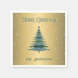 Grüne Weihnachtsbaume Individuelle Name Goldfolie Serviette