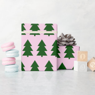 Grüne Weihnachtsbäume Paste Pink Wrapping Paper Geschenkpapier