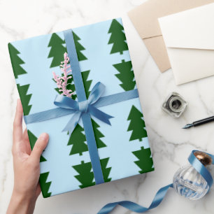 Grüne Weihnachtsbäume Pastellblau Wrapping Paper Geschenkpapier