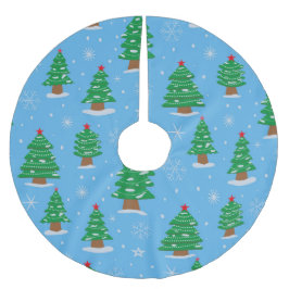 Grüne Weihnachtsbäume und fallender Schnee auf bla Polyester Weihnachtsbaumdecke