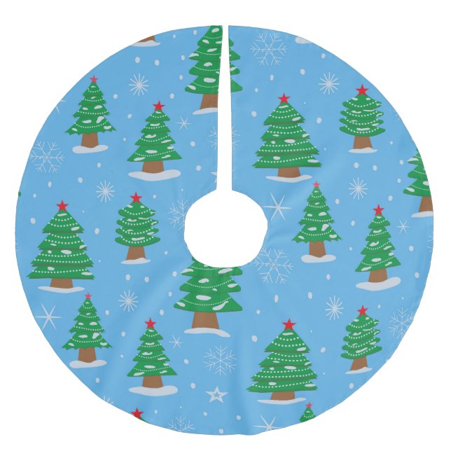 Grüne Weihnachtsbäume und fallender Schnee auf bla Polyester Weihnachtsbaumdecke (Vorderseite)