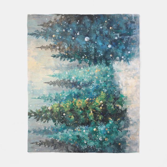 Grüne Weihnachtsbäume Winterwald Fleecedecke (Vorderseite)