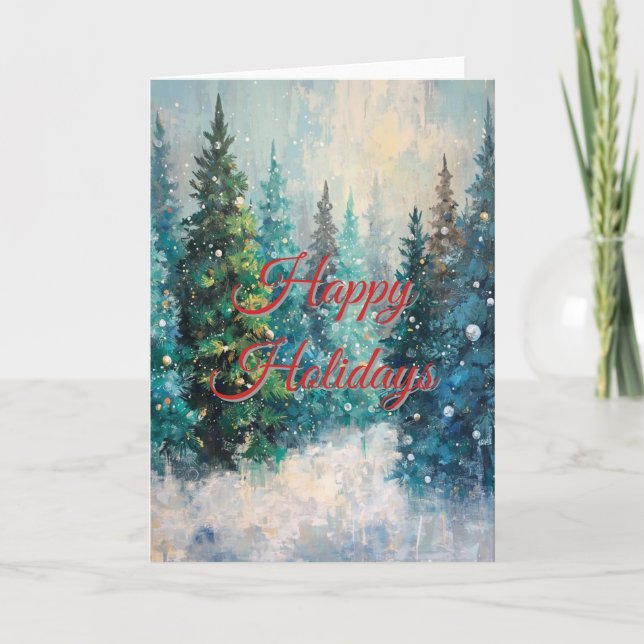 Grüne Weihnachtsbäume Winterwald Karte (Vorderseite)
