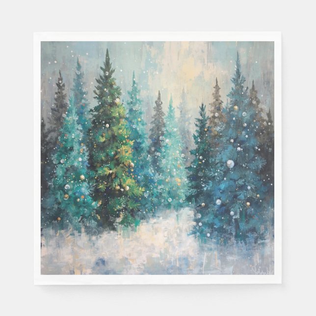 Grüne Weihnachtsbäume Winterwald Serviette (Vorderseite)