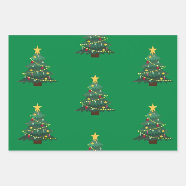 Grüne Weihnachtsbaumen Geschenkpapier Set (Vorderseite 3)