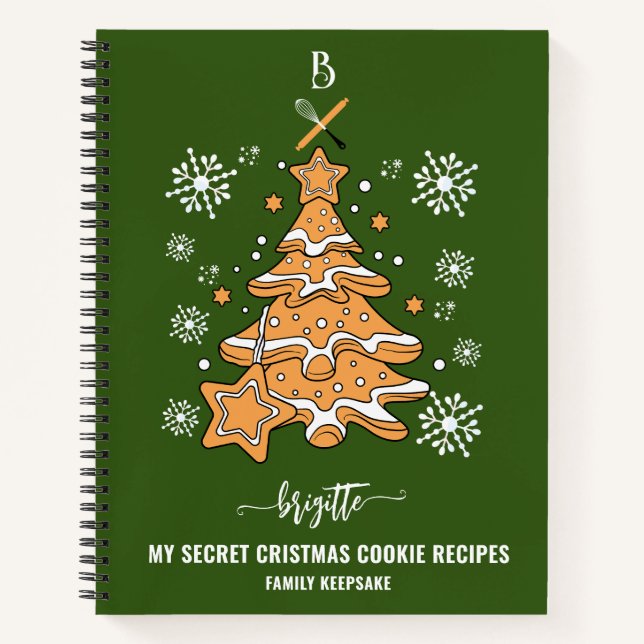 Grüne Weihnachtsbaumkost Backen Crew Schneeflocken Notizbuch (Vorderseite)