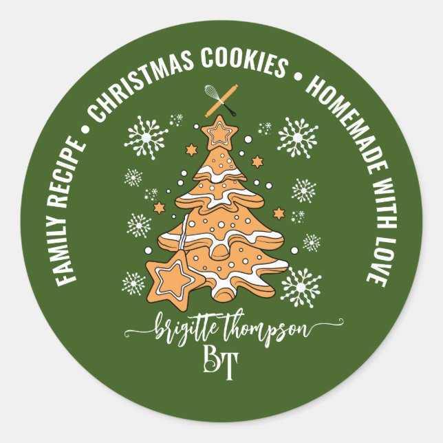 Grüne Weihnachtsbaumkost Backen Crew Schneeflocken Runder Aufkleber (Vorderseite)