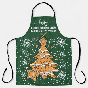 Grüne Weihnachtsbaumkost Backen Crew Schneeflocken Schürze