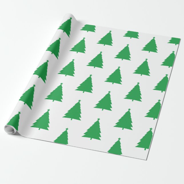 Grüne Weihnachtsbaummuster auf Weiß Geschenkpapier (Ungerollt)