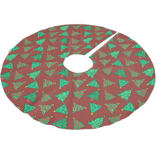 Grüne Weihnachtsbaummuster   Rot Polyester Weihnachtsbaumdecke