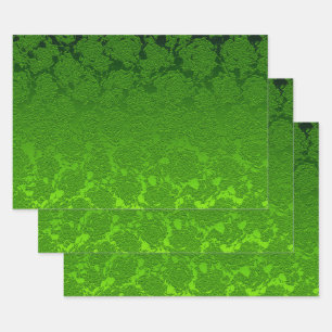 Grüne Weihnachtsblume Sukkulent Muster Metallic Geschenkpapier Set