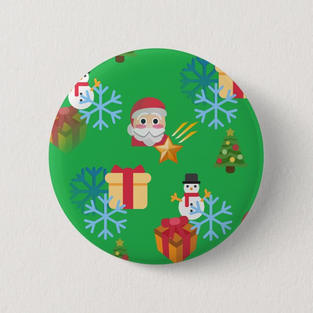 Grüne Weihnachtsemoji Button (Vorderseite)