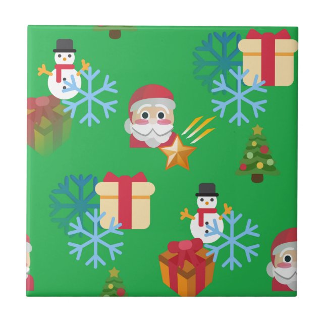 Grüne Weihnachtsemoji Fliese (Vorderseite)