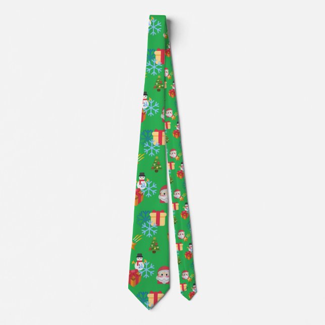 Grüne Weihnachtsemoji Krawatte (Vorderseite)