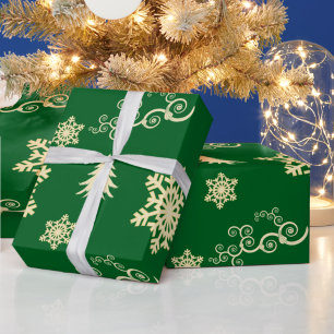 Grüne Weihnachtsfeier mit Schneeflocken Geschenkpapier