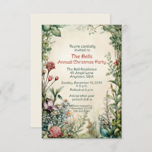 Grüne Weihnachtsfeiertage Blume Jährliches Party Einladung