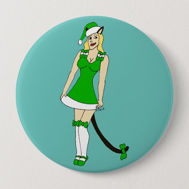 Grüne Weihnachtsfrau Button (Vorderseite)