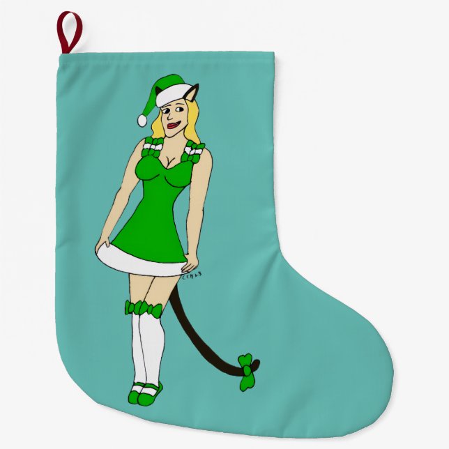 Grüne Weihnachtsfrau Großer Weihnachtsstrumpf (Vorderseite)