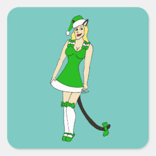 Grüne Weihnachtsfrau Quadratischer Aufkleber