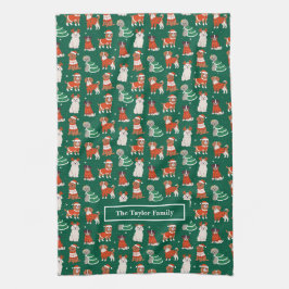 Grüne Weihnachtshunde Personalisiert Geschirrtuch