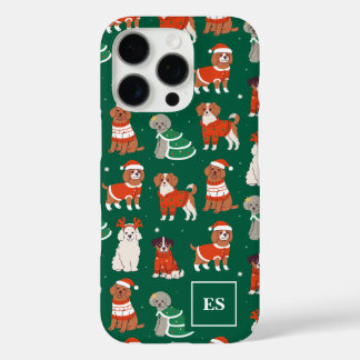 Grüne Weihnachtshunde Personalisierte Girl Monogra iPhone 16 Pro Hülle