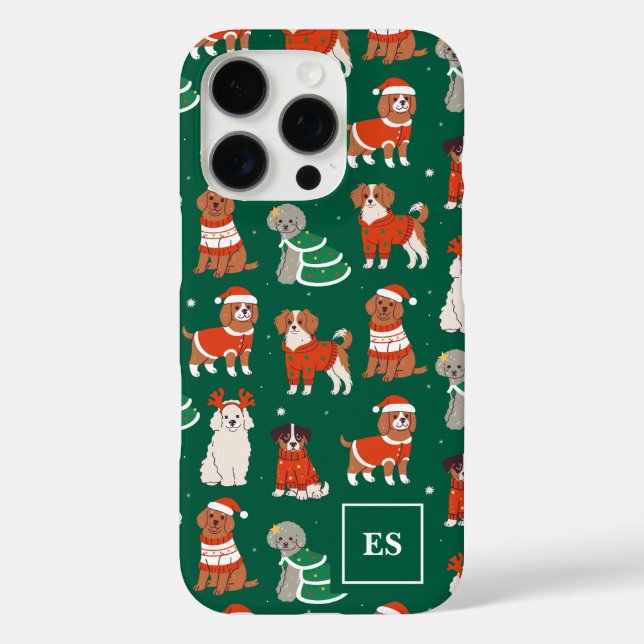 Grüne Weihnachtshunde Personalisierte Girl Monogra Case-Mate iPhone Hülle (Rückseite)