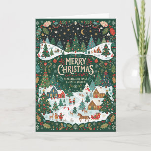 Grüne Weihnachtskarte für ein Küstenort-Dorf Karte