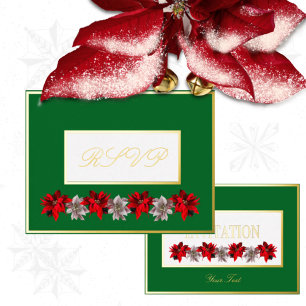 Grüne Weihnachtskarte mit roten Poinsettien Folien Feiertagspostkarte