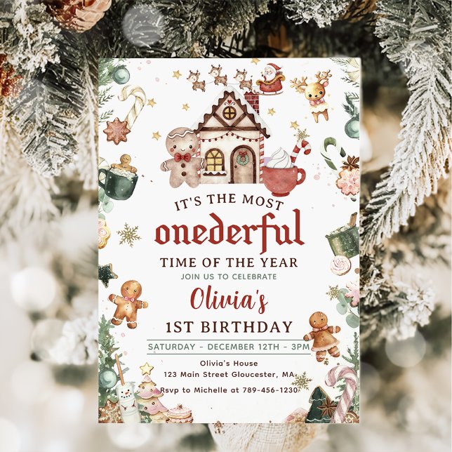 Grüne Weihnachtskekse Donnerstag 1. Geburtstag Einladung (Von Creator hochgeladen)