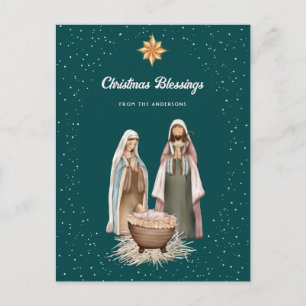 Grüne Weihnachtskrippe Christliche Weihnachtsstern Feiertagspostkarte