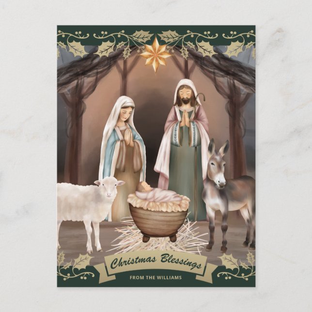 Grüne Weihnachtskrippe Christliches Weihnachten (Vorderseite)