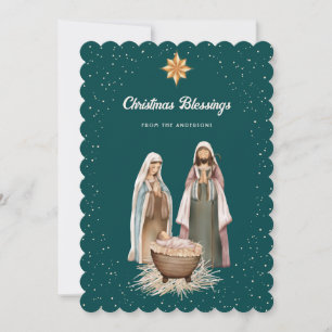Grüne Weihnachtskrippe Christmas Star Christlich Feiertagskarte