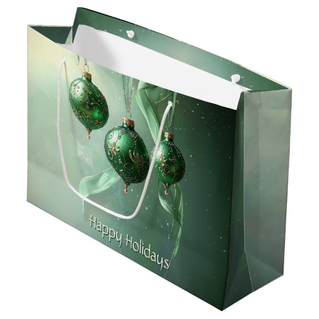 Grüne Weihnachtskugel Feiertags-Geschenktüte Große Geschenktüte (Vorderseite Schrägansicht)