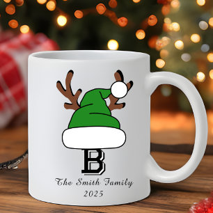 Grüne Weihnachtsmannmütze Monogram Weihnachten Kaffeetasse