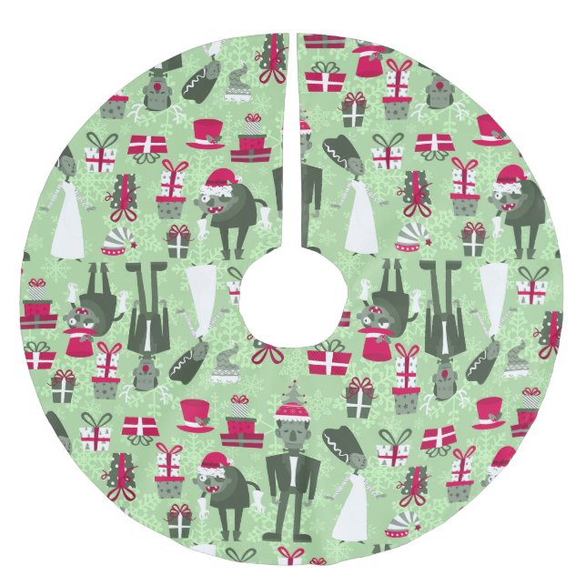 grüne Weihnachtsmonster-Braut Frankenstein Polyester Weihnachtsbaumdecke (Vorderseite)