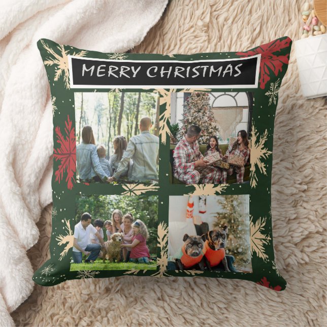 Grüne Weihnachtsmuster  4-Foto-Collage Kissen (Decke)