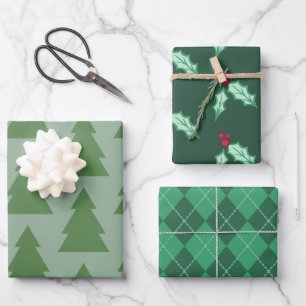 Grüne Weihnachtspapier-Auswahl im Muster Geschenkpapier Set